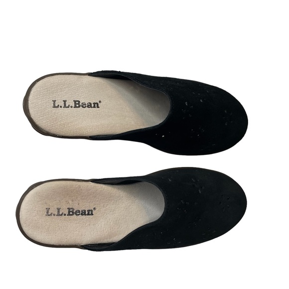 LL Bean Black Suede Flower/Star Laser Cut Slip On Mules Shoes 4 - Picture 3 of 10